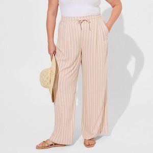 Drawstring Striped Wide Leg High Rise Pant